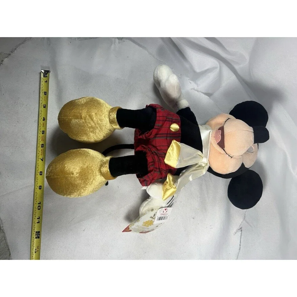 Disney Store Mickey Mouse Christmas Holiday Plush Red Plaid Gold Shoes NWT